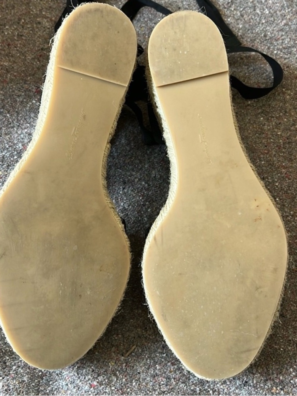 Salvatore Ferragamo Black Leather Geranio Espadrille Wedges with Ribbon Tie - Picture 7 of 10